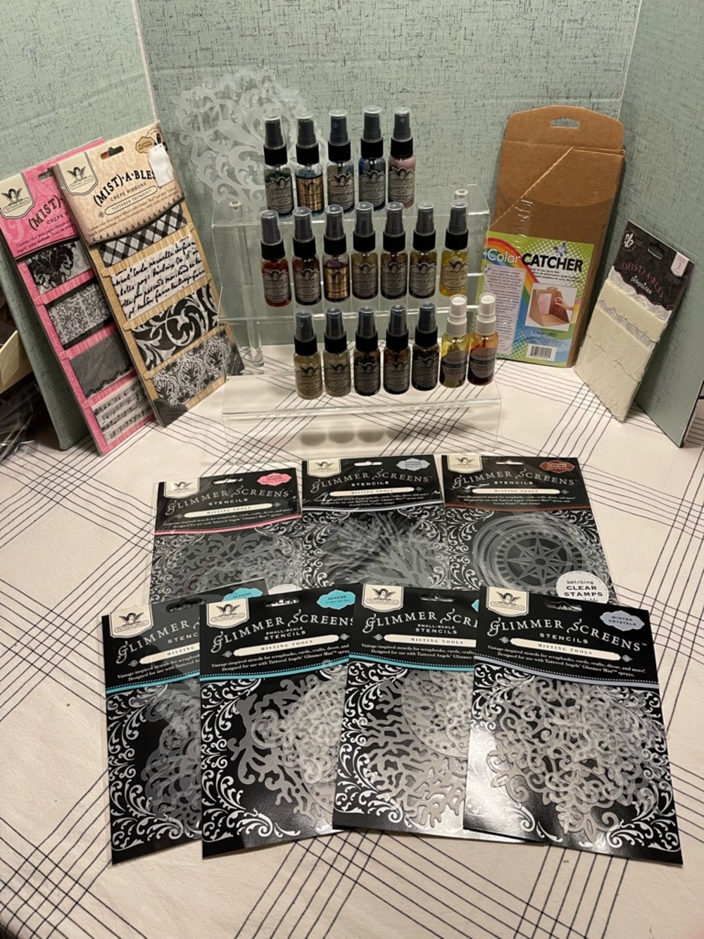 TATTERED ANGELS BUNDLE Glimmer Screens Stencil & Shimmer Spray SET